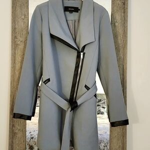 Vero Moda Blue Trench Coat with Black Leather Trim